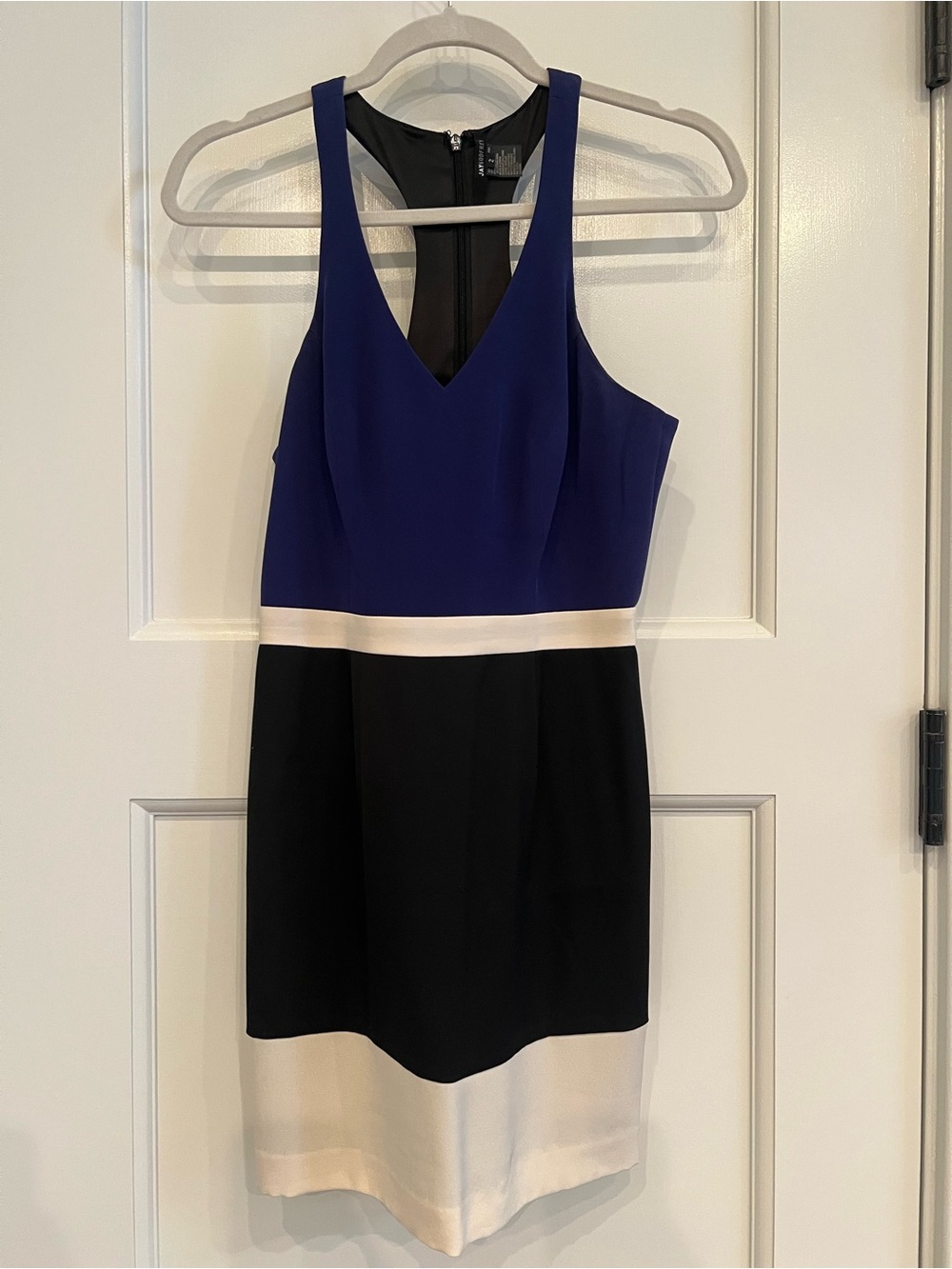 JAYGODFREY Royal Blue Black and Cream Sleeveless V-Neck Colorblock Dress